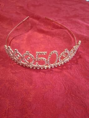 Rhinestone '50' Celebration Tiara Headband - Silver Tone